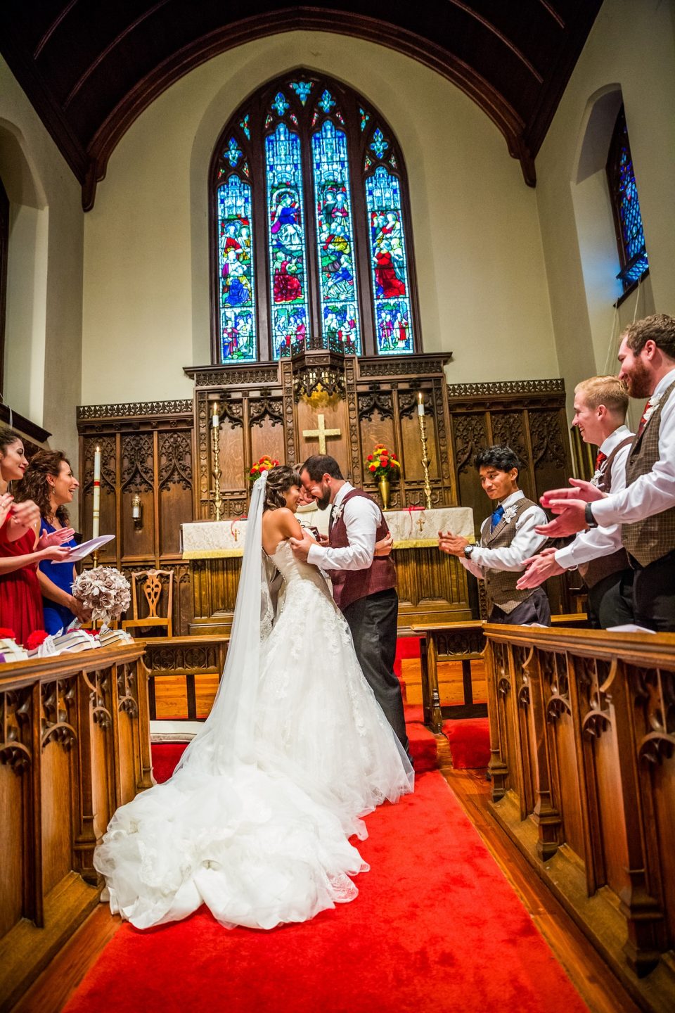 Wedding ceremony inside a church.
