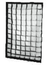 Panel rectangular de malla negra con cuadrícula, ligeramente inclinado y fotografiado sobre un fondo blanco.